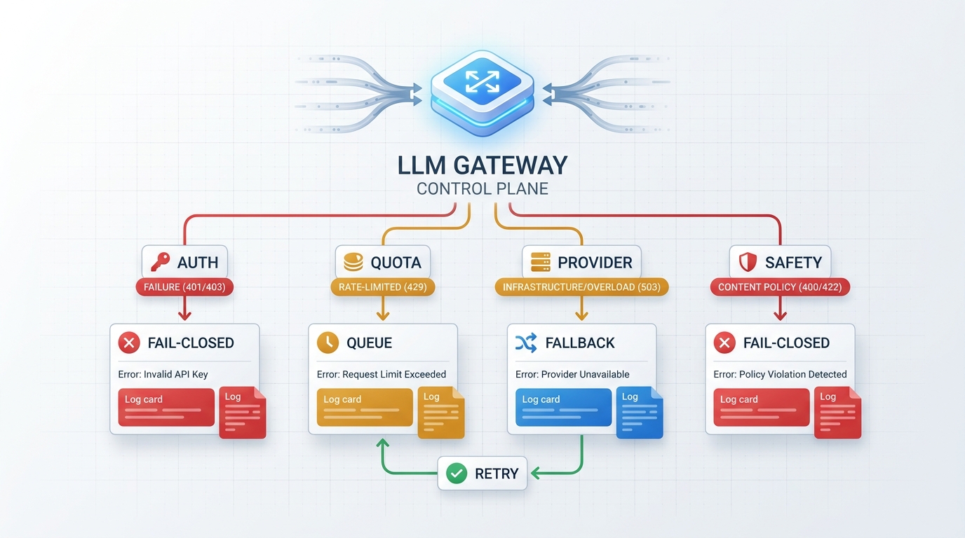 LLM Gateway Error Taxonomy: Separate Auth, Quota, Provider, and Safety Failures